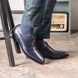 DapperFam Fabrizio in Navy Men's Italian Leather Saddle in #color_