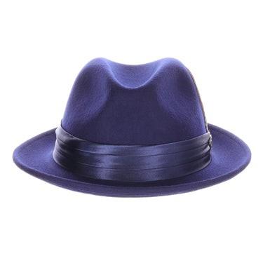 DapperFam Fellini Crushable Wool Fedora in Navy Blue #color_navy-blue