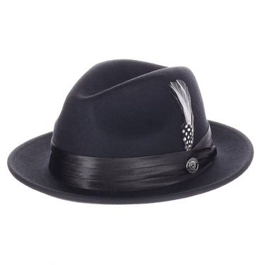 DapperFam Fellini Crushable Wool Fedora in Black #color_black