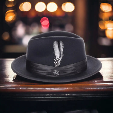 DapperFam Fellini Crushable Wool Fedora in Black #color_black