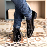 DapperFam Giuliano in Black Men's Patent Leather Whole Cut in #color_