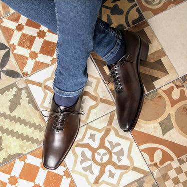 DapperFam Giuliano in Dark Brown Men's Vitello Leather Whole Cut in #color_