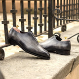 DapperFam Giuliano in Grey Men's Hand-Painted Patina Whole Cut in #color_