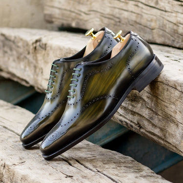 DapperFam Giuliano in Khaki / Cognac Men's Hand-Painted Patina Whole Cut in #color_