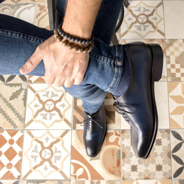 DapperFam Giuliano in Navy Men's Italian Leather Whole Cut in #color_