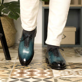 DapperFam Giuliano in Turquoise Men's Hand-Painted Patina Whole Cut in #color_