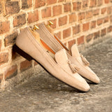 DapperFam Khalil in Taupe / Taupe Kid Men's Suede & Italian Suede Slipper in #color_