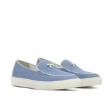 DapperFam King in Blue Linen Men's Linen Belgian Sneaker in Blue #color_ Blue