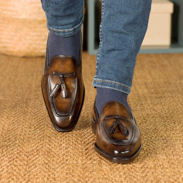 DapperFam Luciano in Brown Men's Hand-Painted Patina Loafer in #color_