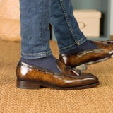 DapperFam Luciano in Brown Men's Hand-Painted Patina Loafer in #color_