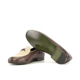 DapperFam Marcello in Ice / Dark Brown / Nude Men's Linen & Italian Leather Belgian Slipper in #color_