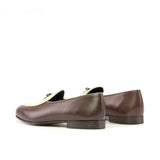 DapperFam Marcello in Ice / Dark Brown / Nude Men's Linen & Italian Leather Belgian Slipper in #color_