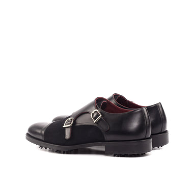 DapperFam Monaco Golf in Black Men's Italian Leather & Lux Suede Double Monk in #color_