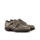 DapperFam Monaco Golf in Grey Men's Lux Suede & Italian Full Grain Leather Double Monk in Grey #color_ Grey