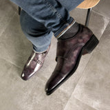 DapperFam Monaco in Aubergine Men's Hand-Painted Patina Double Monk in #color_