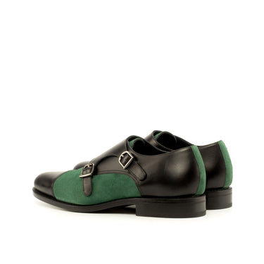 DapperFam Monaco in Black / Forest Men's Italian Leather & Italian Suede Double Monk in #color_