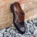 DapperFam Monaco in Black / Med Brown Men's Italian Leather Double Monk in Black / Med Brown #color_ Black / Med Brown