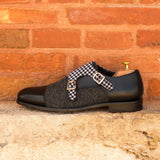 DapperFam Monaco in Black / Nailhead / Houndstooth Men's Sartorial & Italian Leather Double Monk in #color_