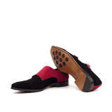 DapperFam Monaco in Black / Red Men's Italian Suede Double Monk in #color_