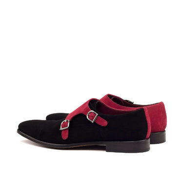 DapperFam Monaco in Black / Red Men's Italian Suede Double Monk in #color_