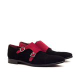 DapperFam Monaco in Black / Red Men's Italian Suede Double Monk in Black / Red #color_ Black / Red