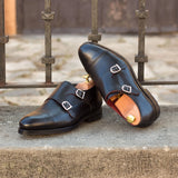 DapperFam Monaco in Black Men's Italian Full Grain Leather Double Monk in #color_