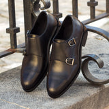 DapperFam Monaco in Black Men's Italian Leather Double Monk in #color_