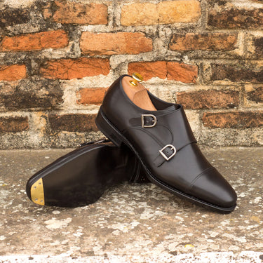 DapperFam Monaco in Black Men's Italian Leather Double Monk in #color_