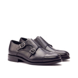 DapperFam Monaco in Black Men's Italian Leather Double Monk in Black #color_ Black