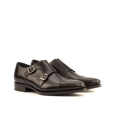 DapperFam Monaco in Black Men's Italian Leather Double Monk in Black #color_ Black