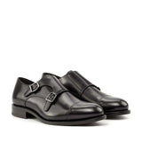 DapperFam Monaco in Black Men's Italian Leather Double Monk in Black #color_ Black