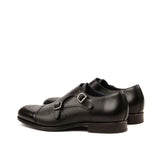 DapperFam Monaco in Black Men's Italian Leather & Italian Pebble Grain Leather Double Monk in #color_