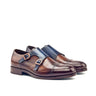 DapperFam Monaco in Brown / Denim Men's Hand-Painted Patina Double Monk in Brown / Denim #color_ Brown / Denim