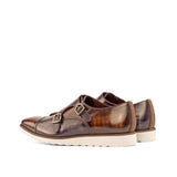 DapperFam Monaco in Brown / Grey / Tweed Men's Sartorial & Hand-Painted Patina Double Monk in #color_