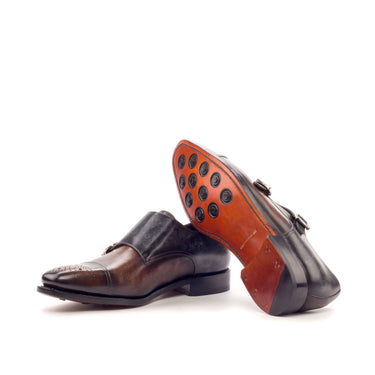 DapperFam Monaco in Brown / Grey Men's Hand-Painted Patina Double Monk in #color_