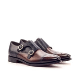 DapperFam Monaco in Brown / Grey Men's Hand-Painted Patina Double Monk in Brown / Grey #color_ Brown / Grey