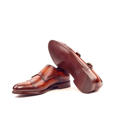 DapperFam Monaco in Brown Men's Hand-Painted Patina Double Monk in #color_