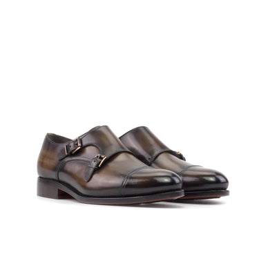 DapperFam Monaco in Brown Men's Hand-Painted Patina Double Monk in Brown #color_ Brown