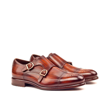 DapperFam Monaco in Brown Men's Hand-Painted Patina Double Monk in Brown #color_ Brown