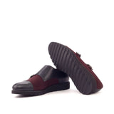 DapperFam Monaco in Burgundy / Black Men's Lux Suede & Italian Leather Double Monk in #color_