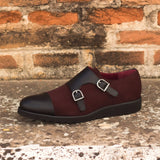 DapperFam Monaco in Burgundy / Black Men's Lux Suede & Italian Leather Double Monk in #color_