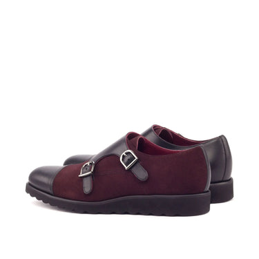 DapperFam Monaco in Burgundy / Black Men's Lux Suede & Italian Leather Double Monk in #color_