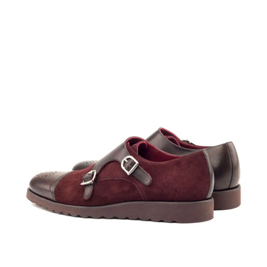 DapperFam Monaco in Burgundy / Dark Brown Men's Lux Suede & Italian Leather Double Monk in #color_