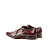 DapperFam Monaco in Burgundy / Grey Men's Hand-Painted Patina Double Monk in #color_