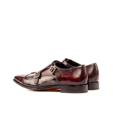 DapperFam Monaco in Burgundy / Grey Men's Hand-Painted Patina Double Monk in #color_