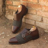 DapperFam Monaco in Burgundy / Nailhead Men's Sartorial & Italian Leather Double Monk in #color_