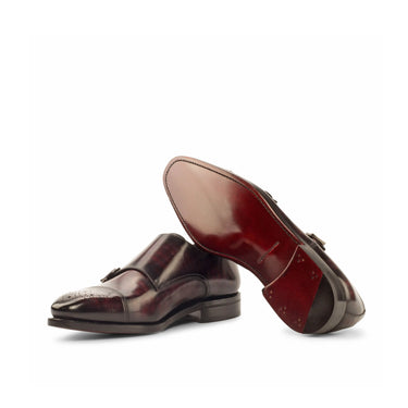 DapperFam Monaco in Burgundy Men's Hand-Painted Patina Double Monk in #color_