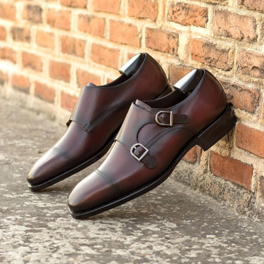 DapperFam Monaco in Burgundy Men's Italian Leather Double Monk in #color_