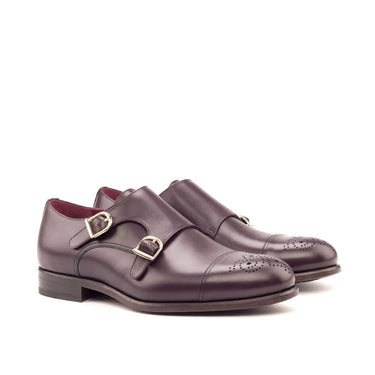 DapperFam Monaco in Burgundy Men's Italian Leather Double Monk in Burgundy #color_ Burgundy