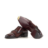 DapperFam Monaco in Burgundy Men's Lux Suede & Hand-Painted Patina Double Monk in #color_